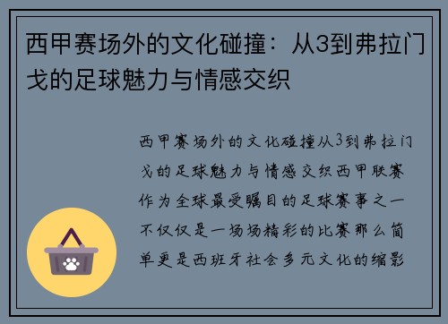 西甲赛场外的文化碰撞：从3到弗拉门戈的足球魅力与情感交织